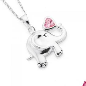 Silver-Elephant-With-Pink-CZ-Heart-Pendant on sale