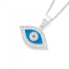 Silver-CZ-WEnamel-Evil-Eye-Pendant on sale