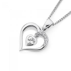 Silver-CZ-Heart-Bezel-In-Open-Heart-Pendant on sale