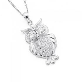 Silver-Pave-CZ-Owl-Pendant on sale