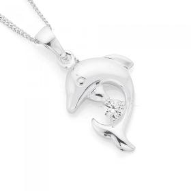 Silver-CZ-Dolphin-Pendant on sale