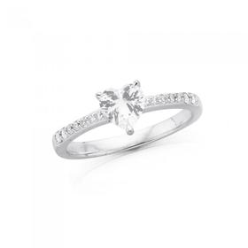 Sterling+Silver+Cubic+Zirconia+Heart+On+Cubic+Zirconia+Band+Ring