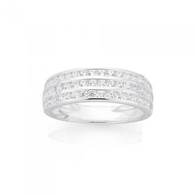 Silver-CZ-Three-Row-Ring-Size-O on sale