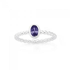 Silver-Purple-CZ-Ovl-Bezel-Set-FShip-Ring on sale