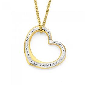 9ct+Gold+Two+Tone+Large+Floating+Heart+Pendant
