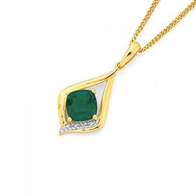 9ct-Gold-Created-Emerald-Diamond-Pendant on sale