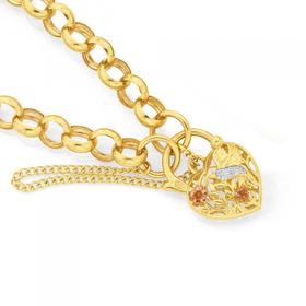 9ct-Gold-Tri-Tone-19cm-Solid-Belcher-Diamond-Padlock-Bracelet on sale