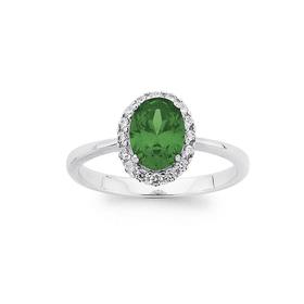 Silver-Oval-Dark-Green-Cubic-Zirconia-Cluster-Ring on sale