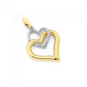 9ct+Gold+Diamond+Double+Heart+Pendant