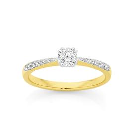 9ct+Gold+Diamond+Shoulder+Solitaire+Ring