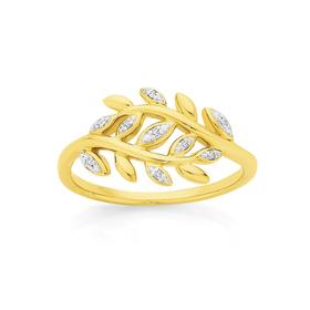 9ct+Gold+Diamond+Leaves+Crossover+Dress+Ring