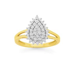 9ct+Gold+Diamond+Pear+Shape+Dress+Ring