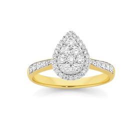 9ct+Gold+Cluster+Pear+Shape+Dress+Ring