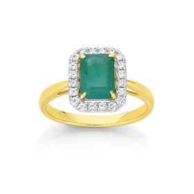 9ct+Gold+Emerald+%26amp%3B+Diamond+Dress+Ring