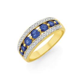 9ct-Gold-Created-Sapphire-Diamond-Band on sale