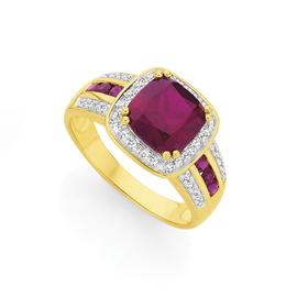 9ct+Gold+Created+Ruby+%26amp%3B+Diamond+Dress+Ring