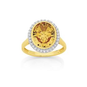 9ct+Gold+Citrine+%26amp%3B+Diamond+Dress+Ring