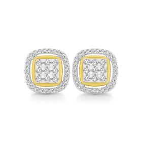 9ct+Gold+Diamond+Cushion+Shape+Stud+Earrings