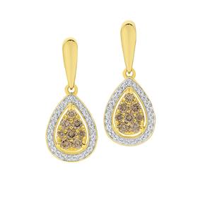 9ct+Gold+Champagne+Diamond+Drop+Earrings