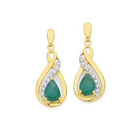 9ct-Gold-Emerald-Diamond-Drop-Stud-Earrings on sale