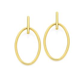 9ct+Gold+Oval+Bar+Drop+Stud+Earrings