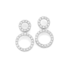 Silver-CZ-Double-Claw-Set-Circle-Drop-Earrings on sale