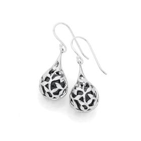 Silver-Tear-Drop-Leaf-Vine-With-Onyx-Earrings on sale