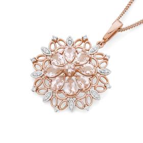 9ct-Rose-Gold-Morganite-Diamond-Flower-Pendant on sale