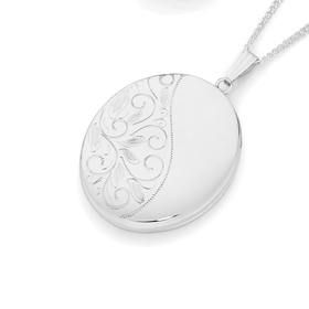 Silver-Large-Half-Engraved-Oval-Locket on sale