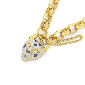 9ct+Gold+19cm+Solid+Belcher+Diamond+Padlock+Bracelet