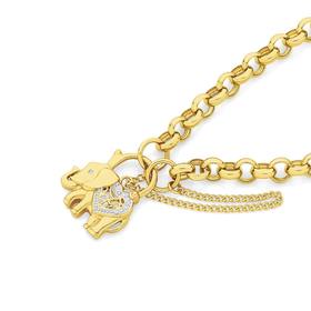 9ct+Gold+19cm+Solid+Belcher+Diamond+Padlock+Bracelet