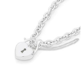 Silver-Oval-Belcher-Puff-Heart-Padlock-Bracelet on sale