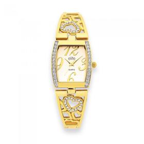 Elite+Ladies+Gold+Tone+Heart+Bangle+Watch