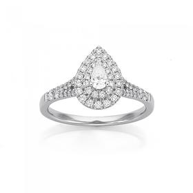 9ct-White-Gold-Pear-Cut-Halo-Diamond-Ring-Total-Diamond-Weight50ct on sale