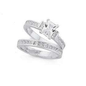 Sterling-Silver-Emerald-Cut-CZ-Channel-Set-Bridal-Set on sale