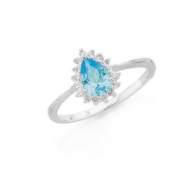 Sterling-Silver-Pear-Aqua-CZ-Cluster-Ring on sale