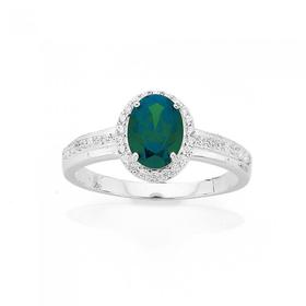 Sterling-Silver-Oval-Dark-Green-CZ-Cluster-Ring on sale