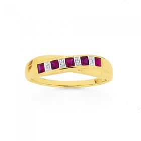 9ct-Gold-Created-Ruby-Diamond-Crossover-Band on sale