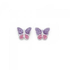 Sterling-Silver-Lilac-Pink-Sparkly-Butterfly-Earrings on sale