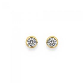 9ct+Gold+Round+CZ+Bezel+Stud+Earrings