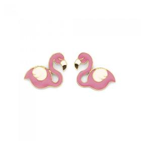 9ct-Gold-Pink-Enamel-Flamingo-Stud-Earrings on sale