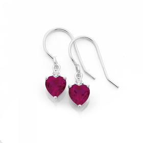 Sterling-Silver-Created-Ruby-CZ-Heart-Hook-Earrings on sale