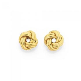 9ct+Gold+9mm+Knot+Stud+Earrings