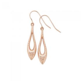 9ct+Rose+Gold+Diamond-Cut+Marquise+Drop+Earrings