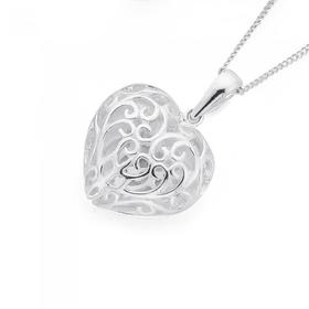 Sterling-Silver-Filigree-Puff-Heart-Pendant on sale