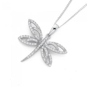 Sterling-Silver-CZ-Dragonfly-Pendant on sale