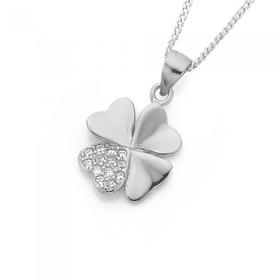 Sterling-Silver-CZ-Four-Leaf-Clover-Pendant on sale