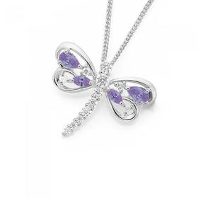 Sterling-Silver-Lavender-CZ-Fancy-Dragonfly-Pendant on sale