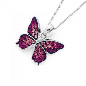 Sterling-Silver-Multi-Pink-Crystal-Butterfly-Pendant on sale