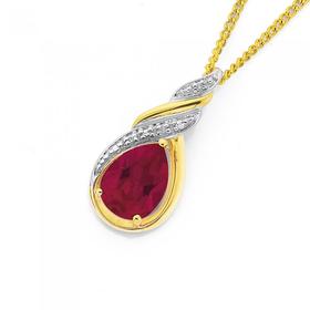 9ct+Gold+Created+Ruby+%26amp%3B+Diamond+Slider+Pendant